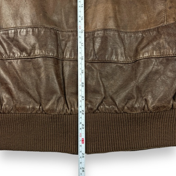 Paris Sport Club Sz Medium Brown Leather Bomber Jacket Front Pockets Fully Lined - Picture 14 of 16